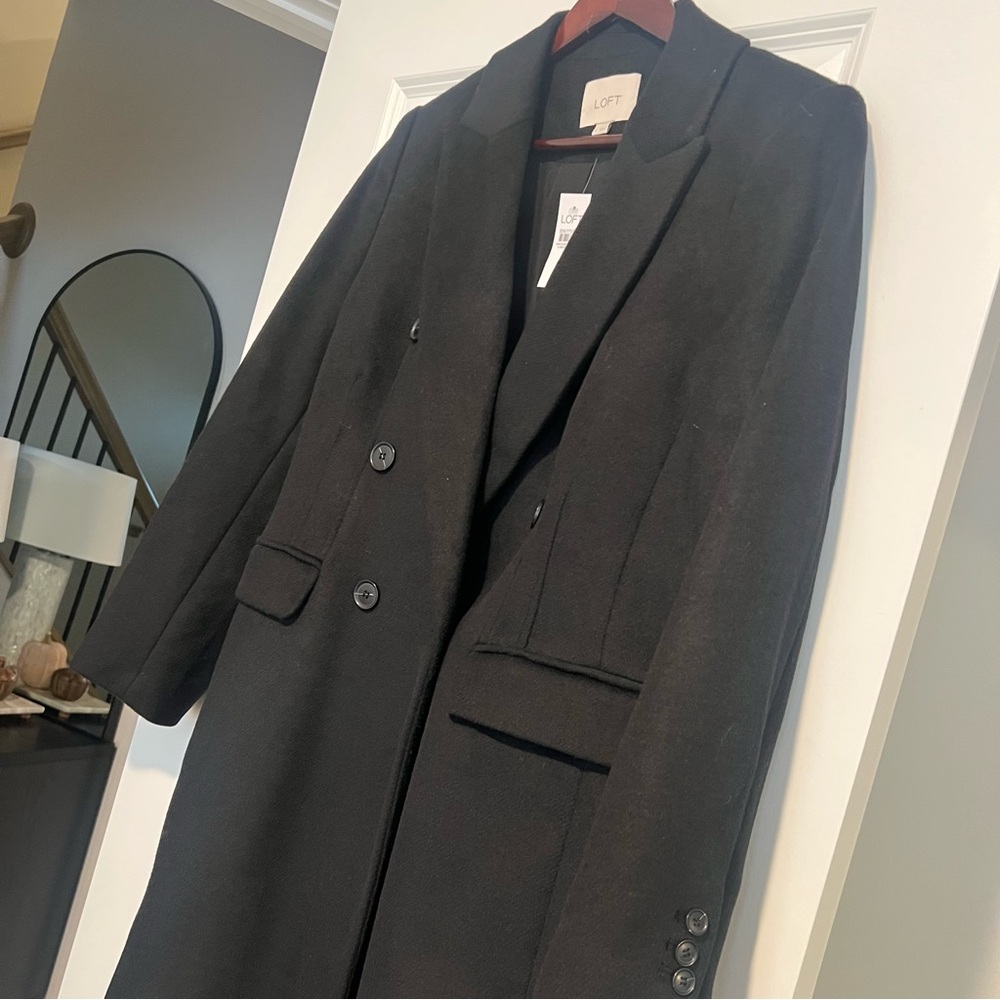 LOFT Black Double-Breasted wool dress coat